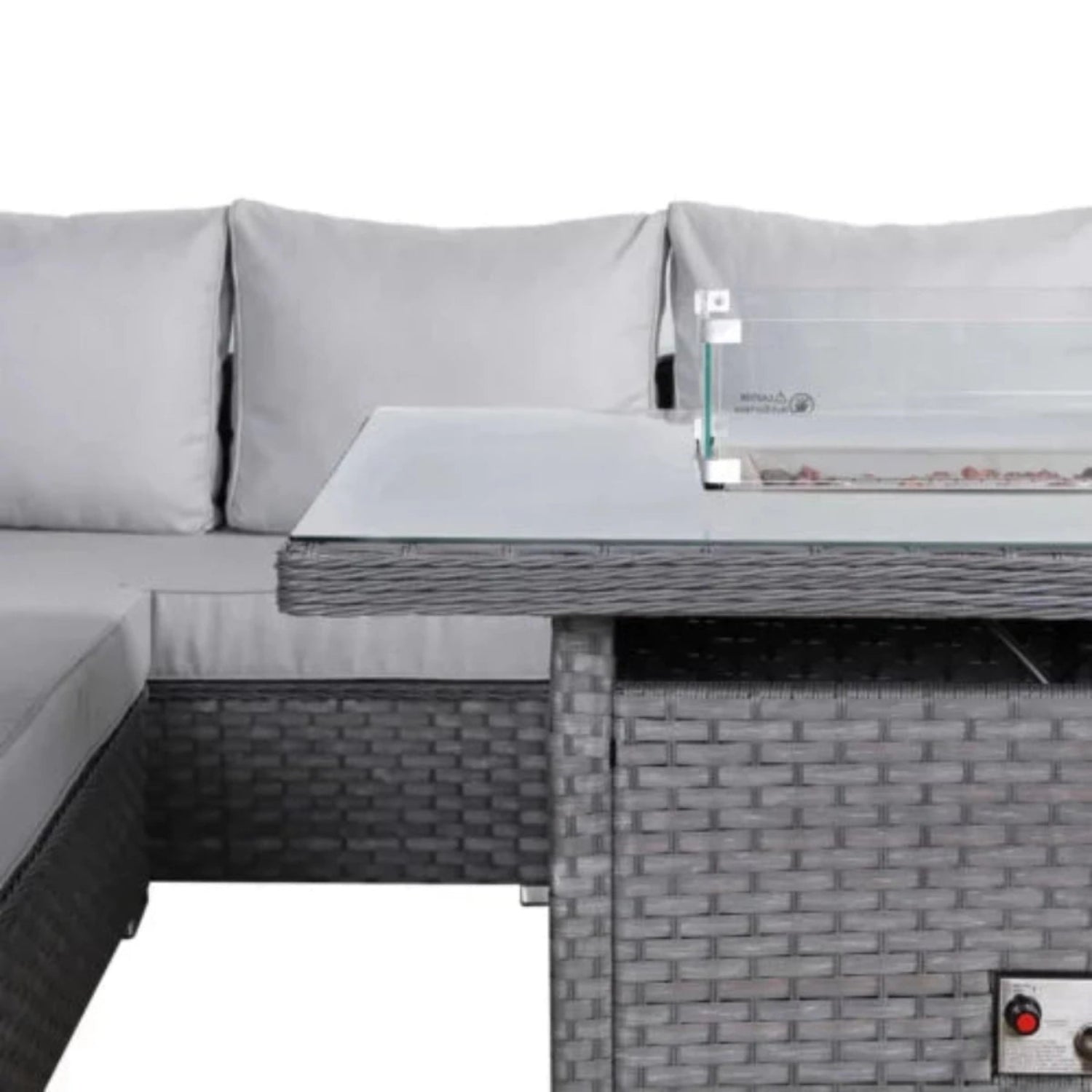 Comfortable corner sofa with deep cushioned outdoor seating.