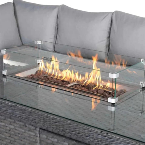 Stylish firepit table creating a focal point for garden seating.