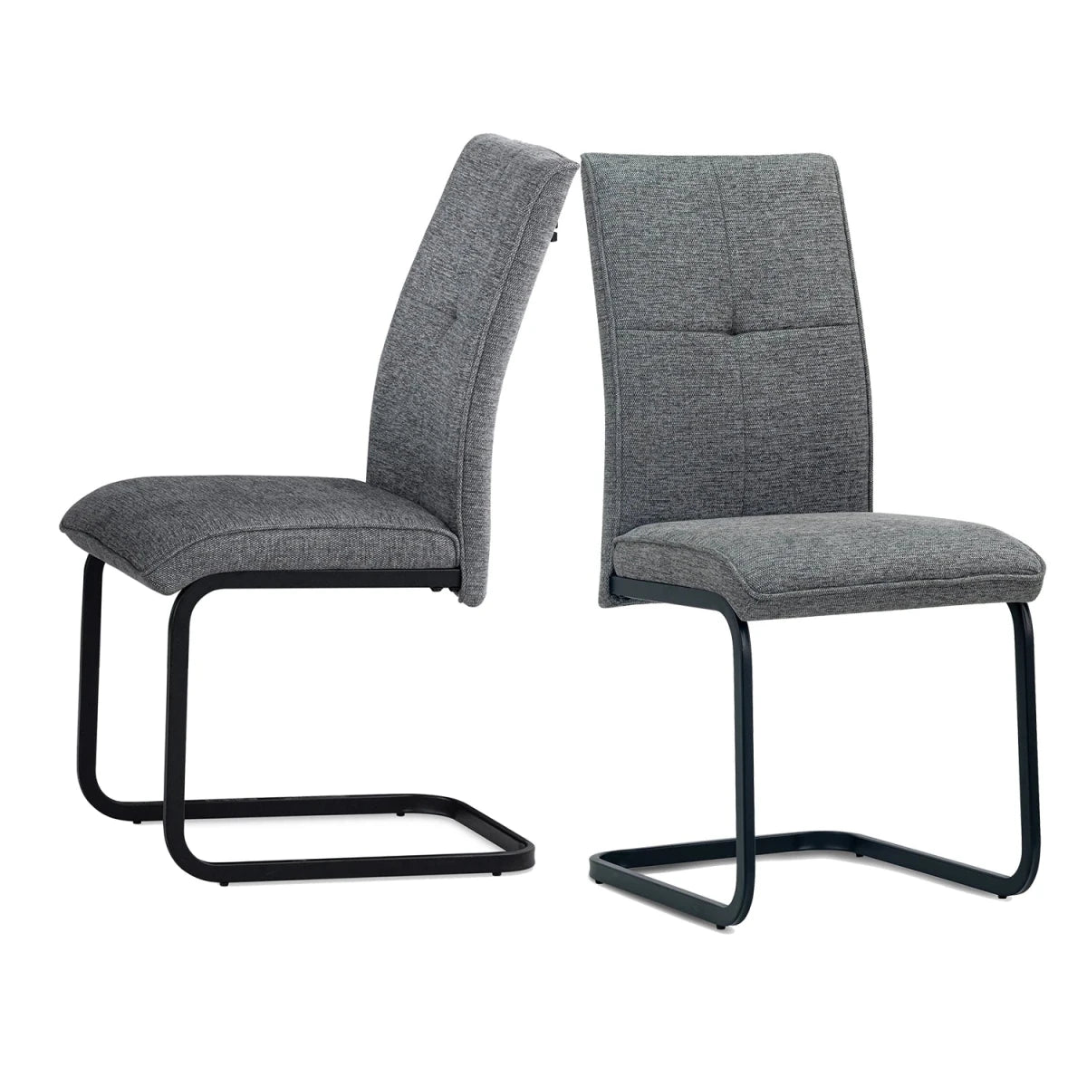 Venezia Dark gray upholstered dining chairs with black cantilever black metal base