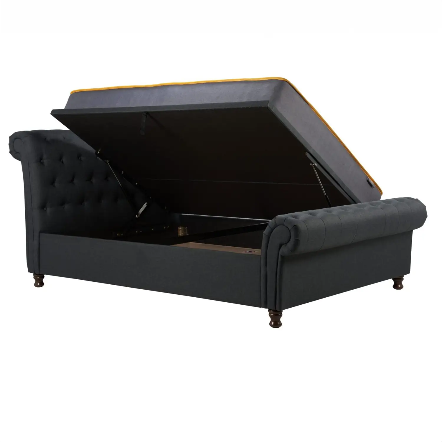 Venice Ottoman Bed: A chic statement piece with buttoned detailing, rolled headboard, and Ottoman storage. Elevate your bedroom with unbeatable comfort and style during this limited-time sale. Available in Double, Small Double, and King sizes - Ottoman Open Image