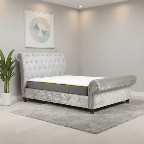 Venice Grey Velvet Upholstered Kingsize Bed