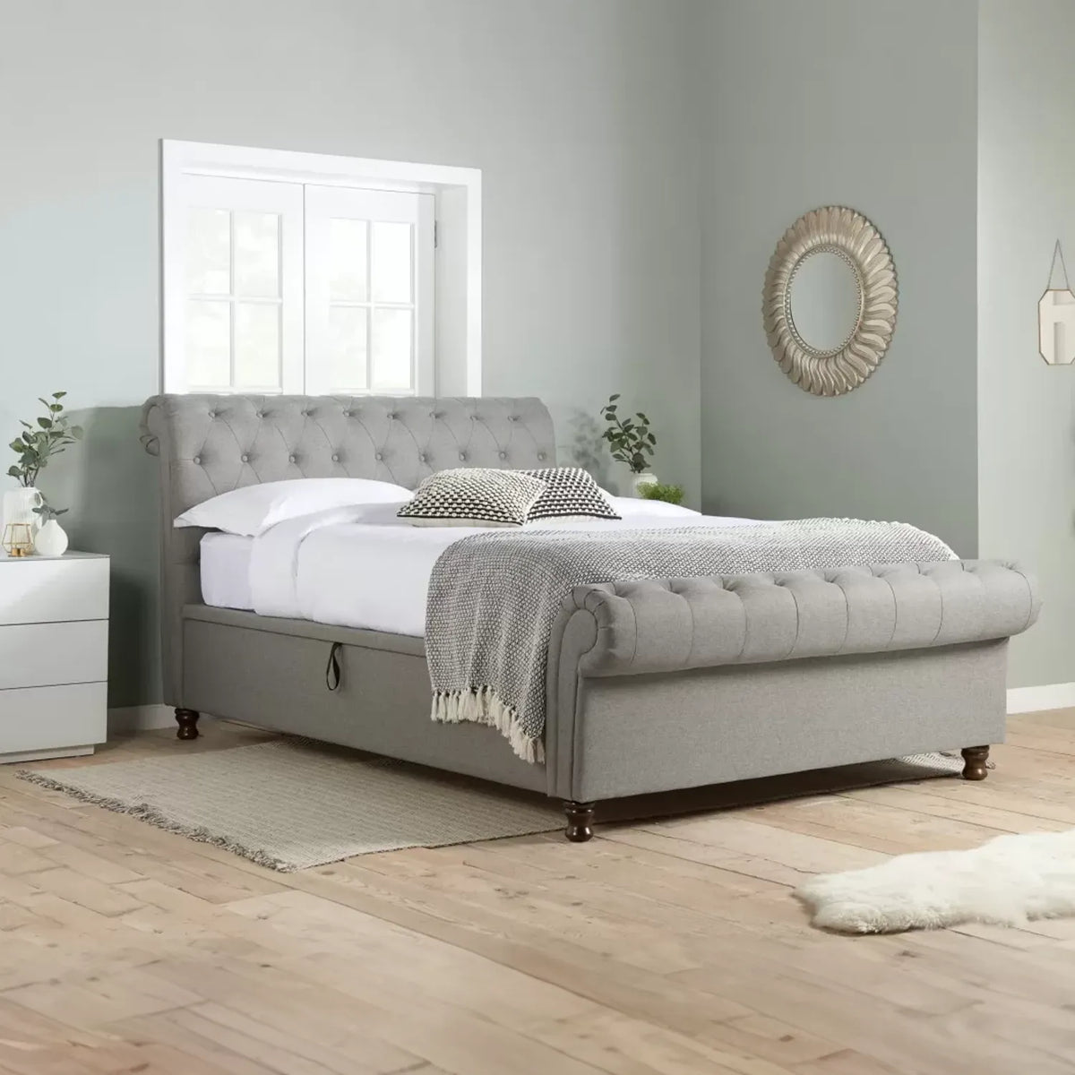 Venice Grey Crushed Velvet Ottoman Bed - Pendle Village Furniture