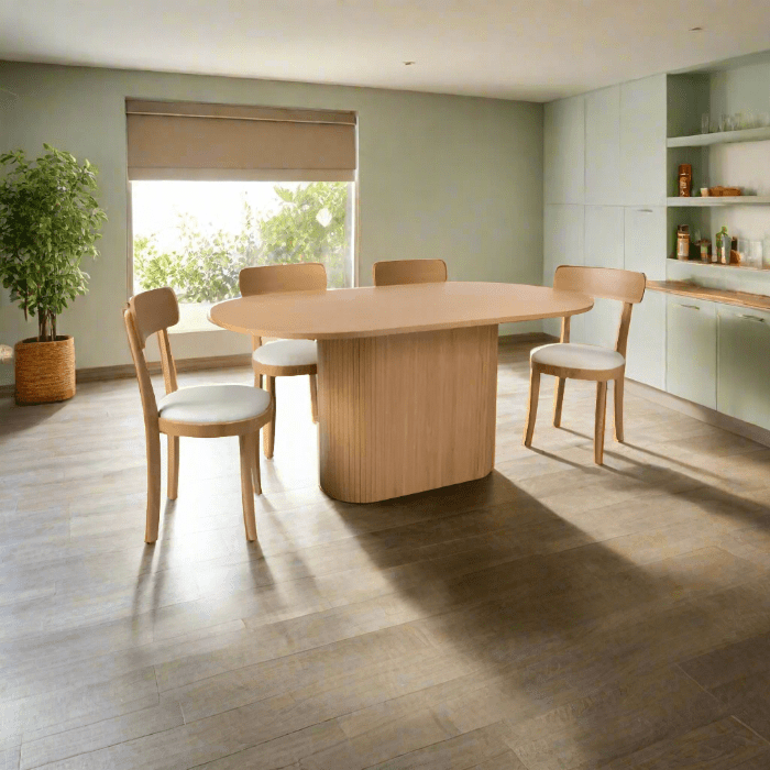 Vernon Oak 1.6M Oval Dining Table Set with 4 Dining Chairs - Pendle Village Furniture