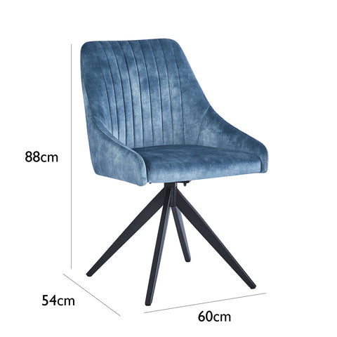 Vida Blue Fabric Swivel Dining Chairs - Set of 4 - Pendle Village Furniture