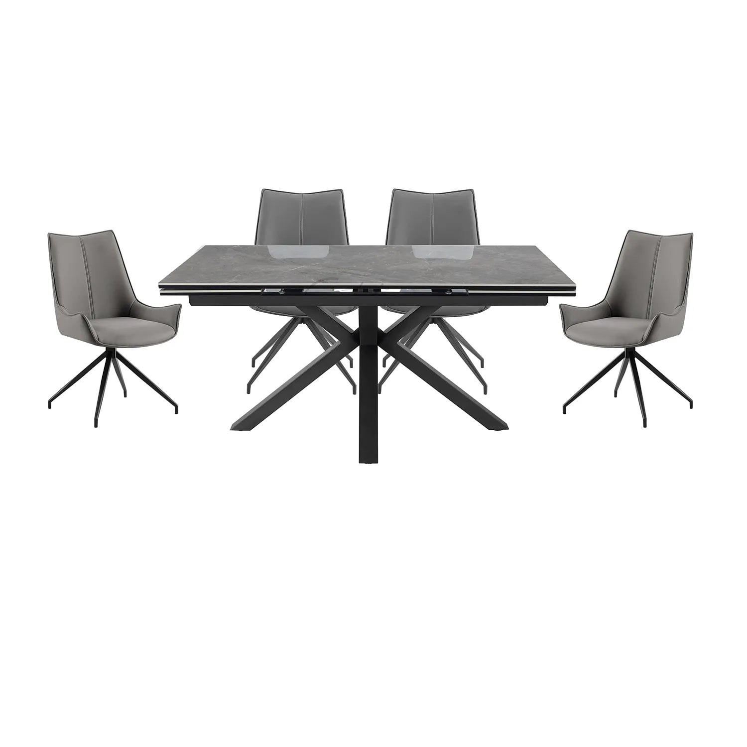 Vida Grey Ceramic Dining Table with 6 Dune Leather Swivel Chairs - Pendle Village Furniture
