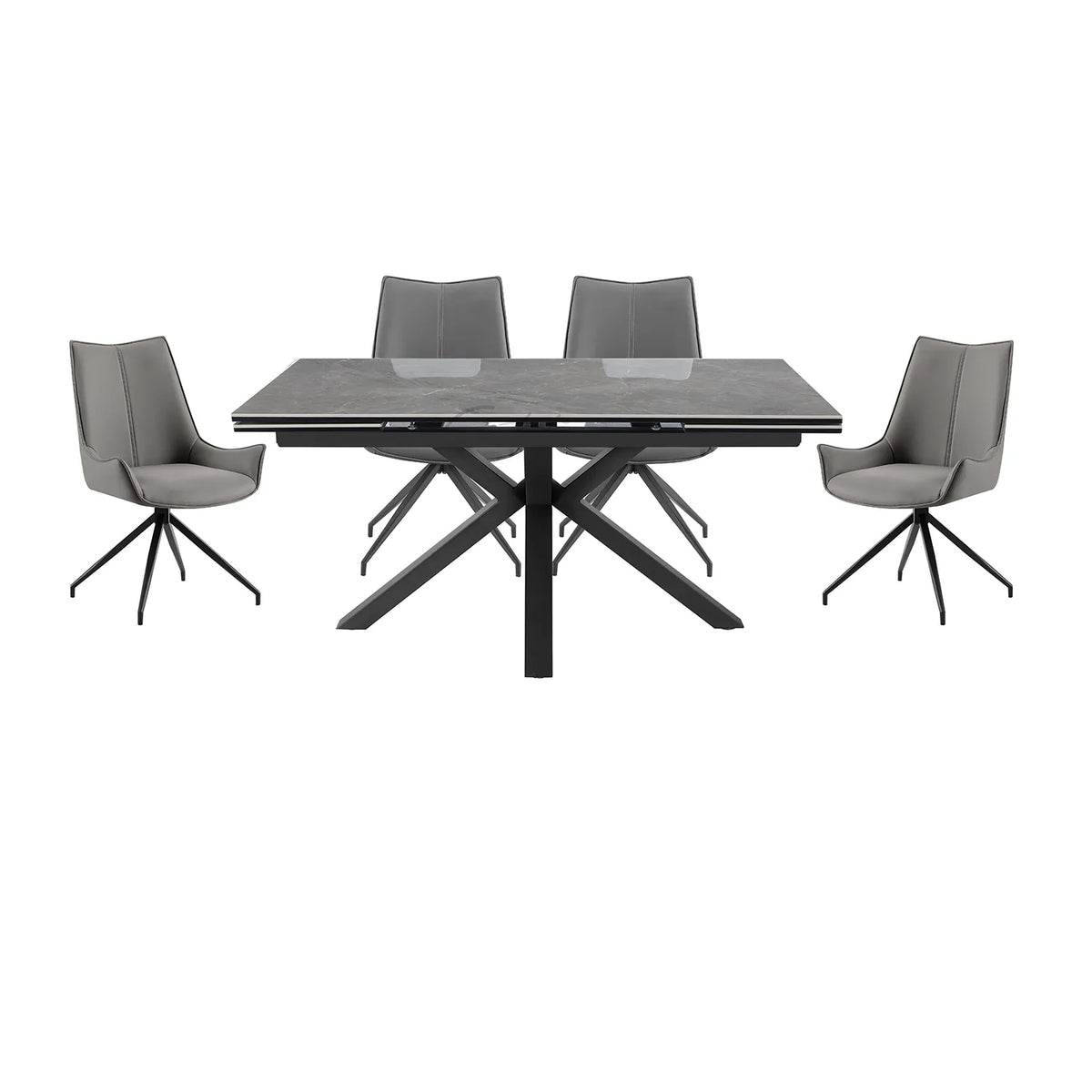 Vida Grey Ceramic Dining Table with 6 Dune Leather Swivel Chairs - Pendle Village Furniture