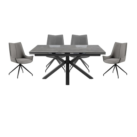 Vida Grey Ceramic Dining Table with 6 Dune Leather Swivel Chairs - Pendle Village Furniture