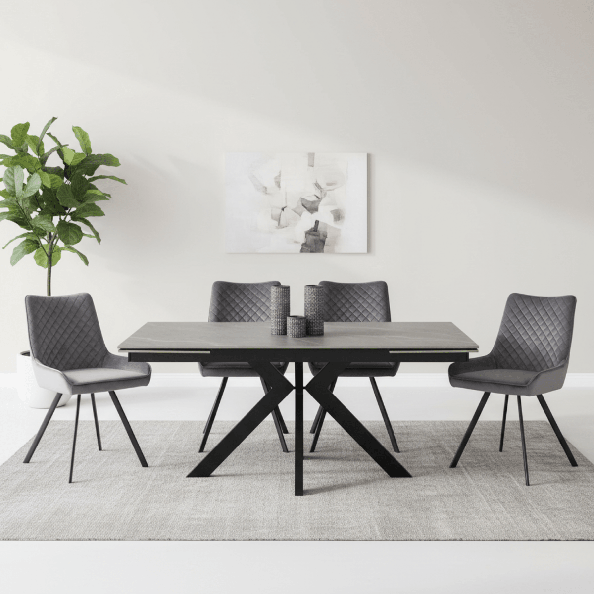 Grey Ceramic Top Ext Dining Table with Valentino Chairs - Pendle Village Furniture