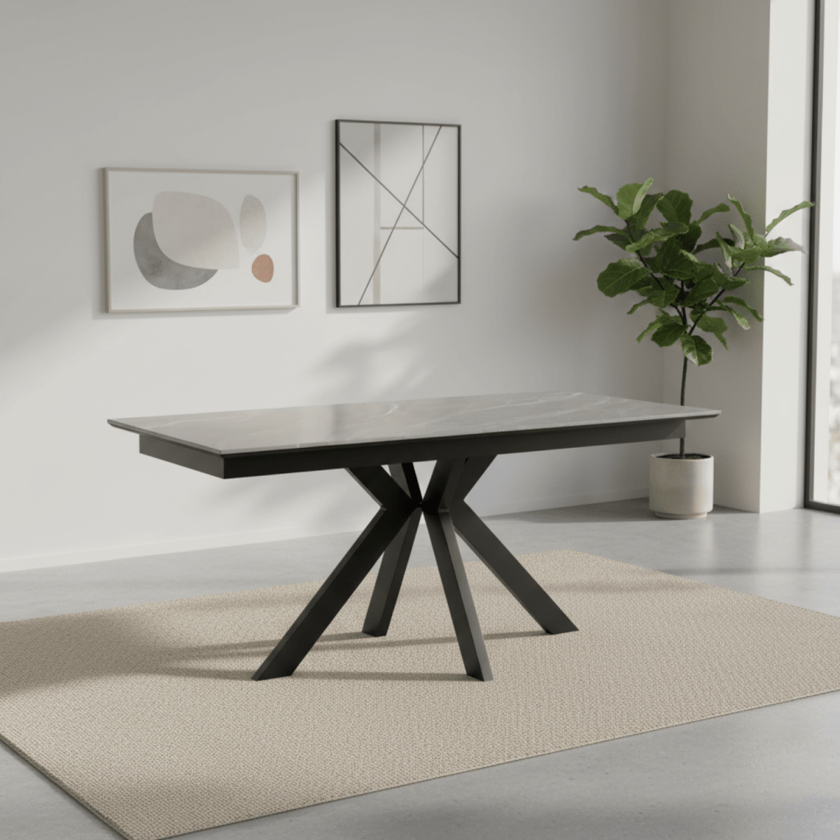 Grey Ceramic Top Ext Dining Table with Valentino Chairs - Pendle Village Furniture