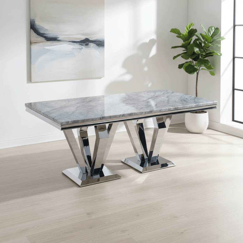 Vida Living Arturo 2M Large Grey Marble Top Dining Table