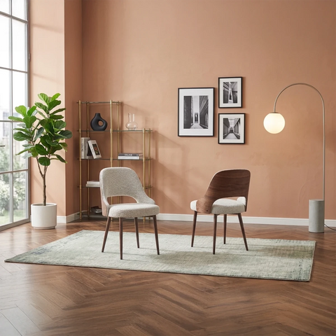 Vienna Walnut & Travertine Dining Table with 6 Dining Chairs
