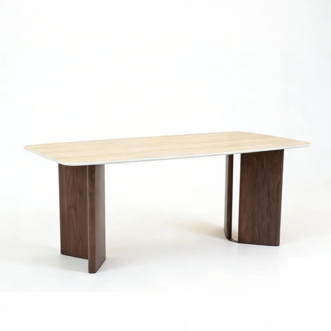 Vienna Walnut & Travertine Dining Table with 6 Dining Chairs