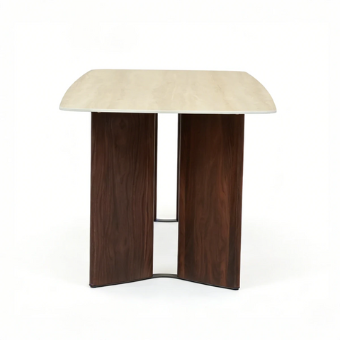 Vienna Walnut & Travertine Dining Table with 6 Dining Chairs
