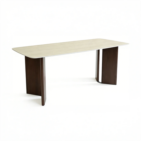 Vienna Walnut & Travertine Dining Table with 6 Dining Chairs