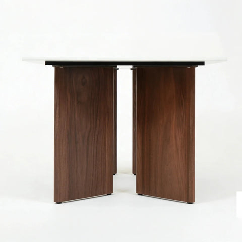 Vienna Walnut & Travertine Dining Table with 6 Dining Chairs