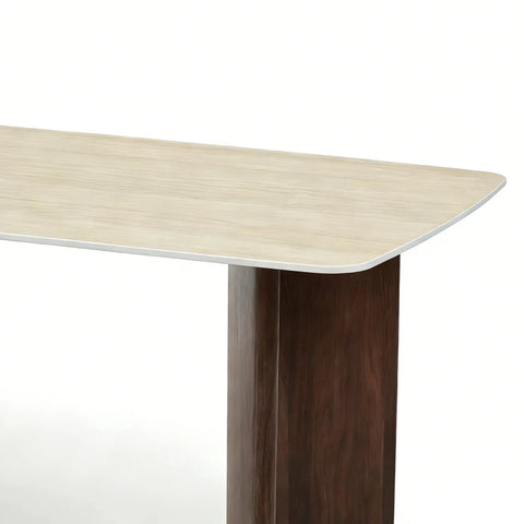 Vienna Walnut & Travertine Dining Table with 6 Dining Chairs