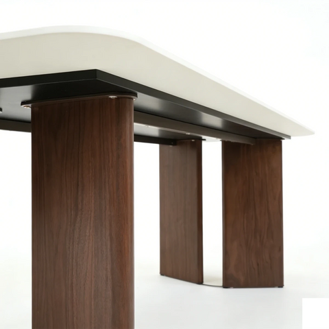 Vienna Walnut & Travertine Dining Table - W180cm