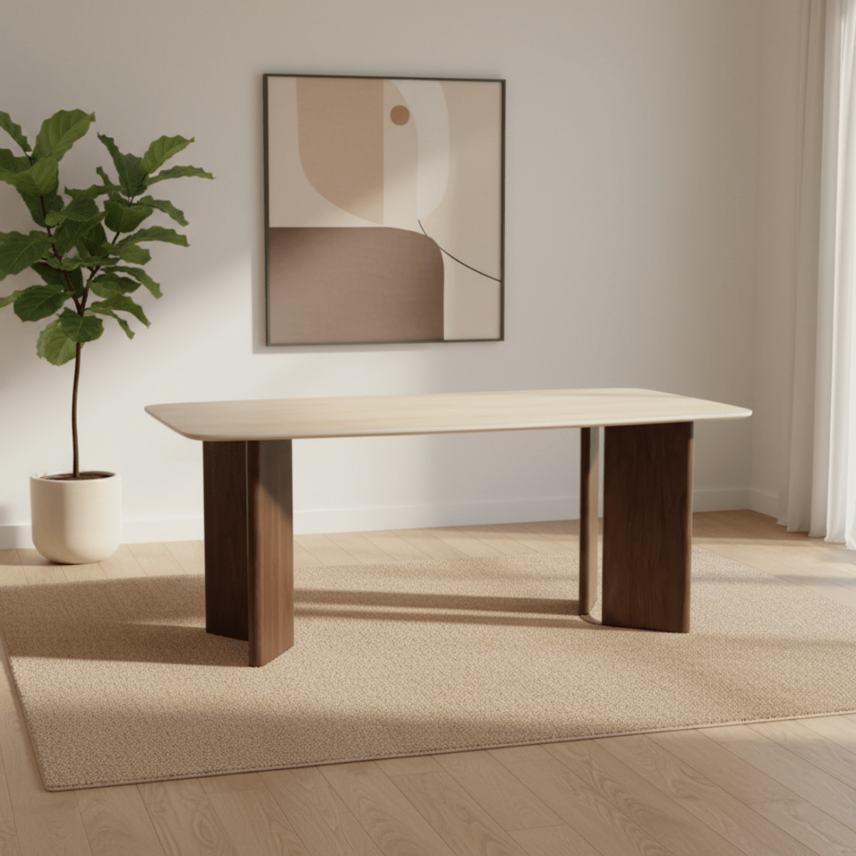 Vienna Walnut & Travertine Dining Table