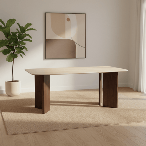 Vienna Walnut & Travertine Dining Table