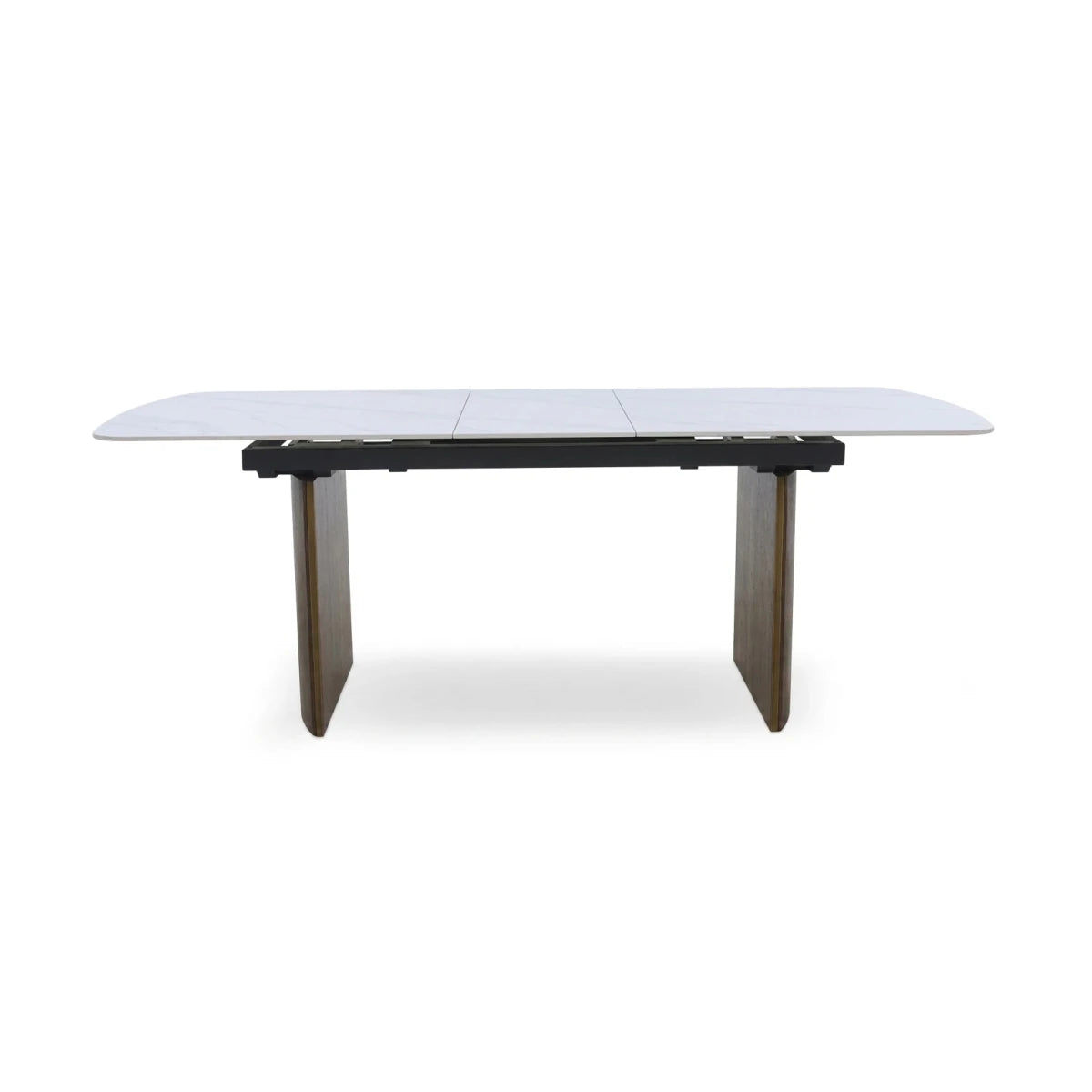 Vigo White Sintered Stone Walnut Fluted Base Extending Dining Table
