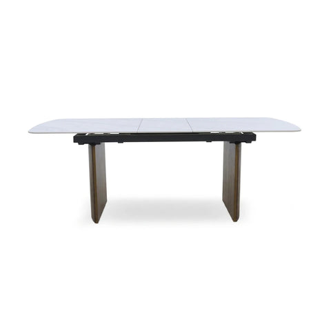 Vigo White Sintered Stone Walnut Fluted Base Extending Dining Table