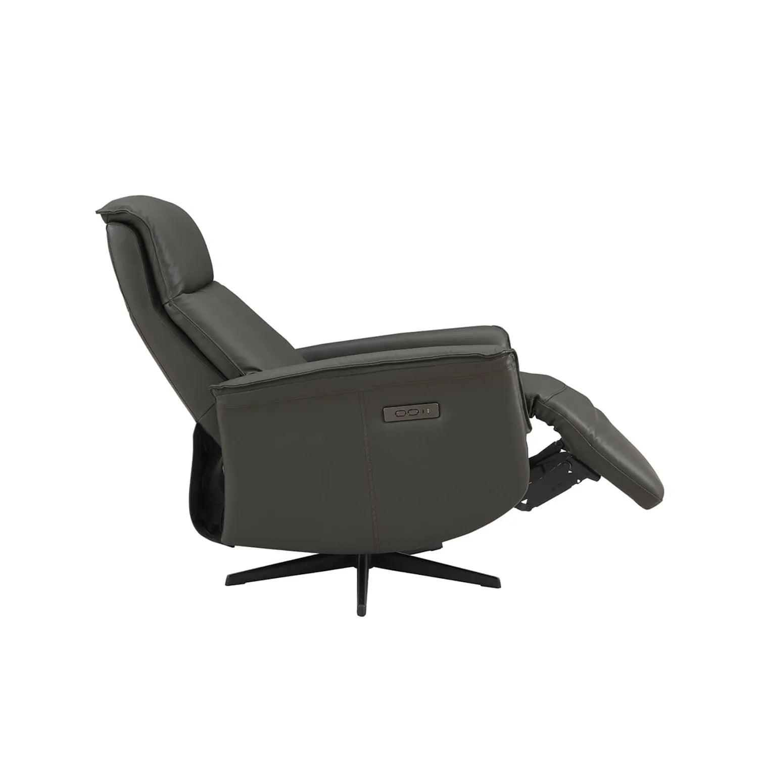 Vincenzo Dark Grey Leather Swivel Power Recliner Chair - Pendle Village Furniture