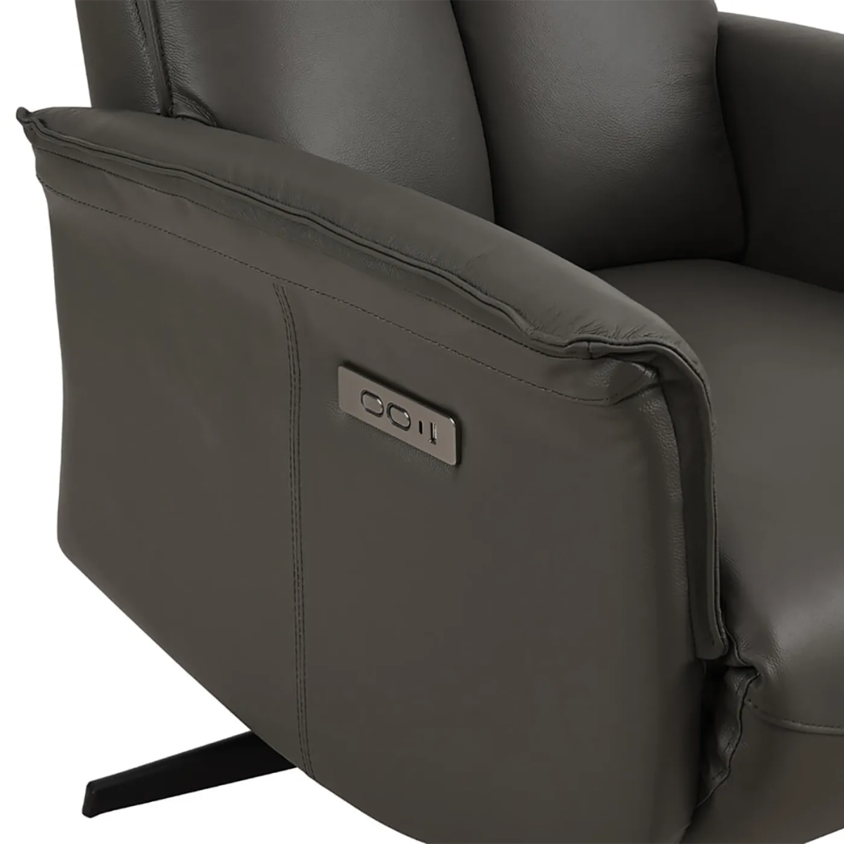 Vincenzo Dark Grey Leather Swivel Power Recliner Chair - Pendle Village Furniture