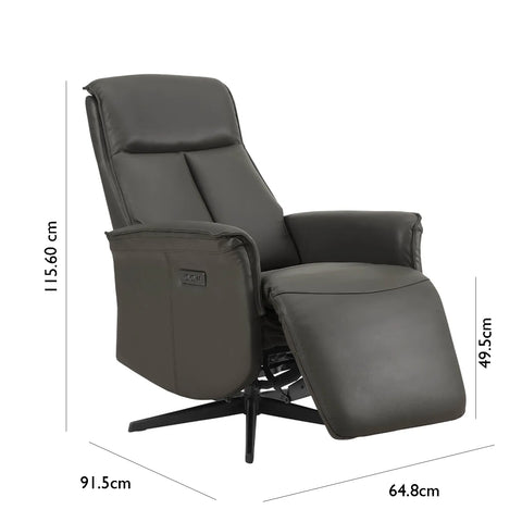 Vincenzo Dark Grey Leather Swivel Power Recliner Chair - Pendle Village Furniture
