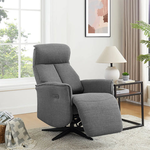 Vincenzo Charcoal Grey Fabric Swivel Power Recliner Chair - Pendle Village Furniture