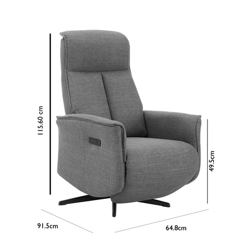 Vincenzo Charcoal Grey Fabric Swivel Power Recliner Chair - Pendle Village Furniture
