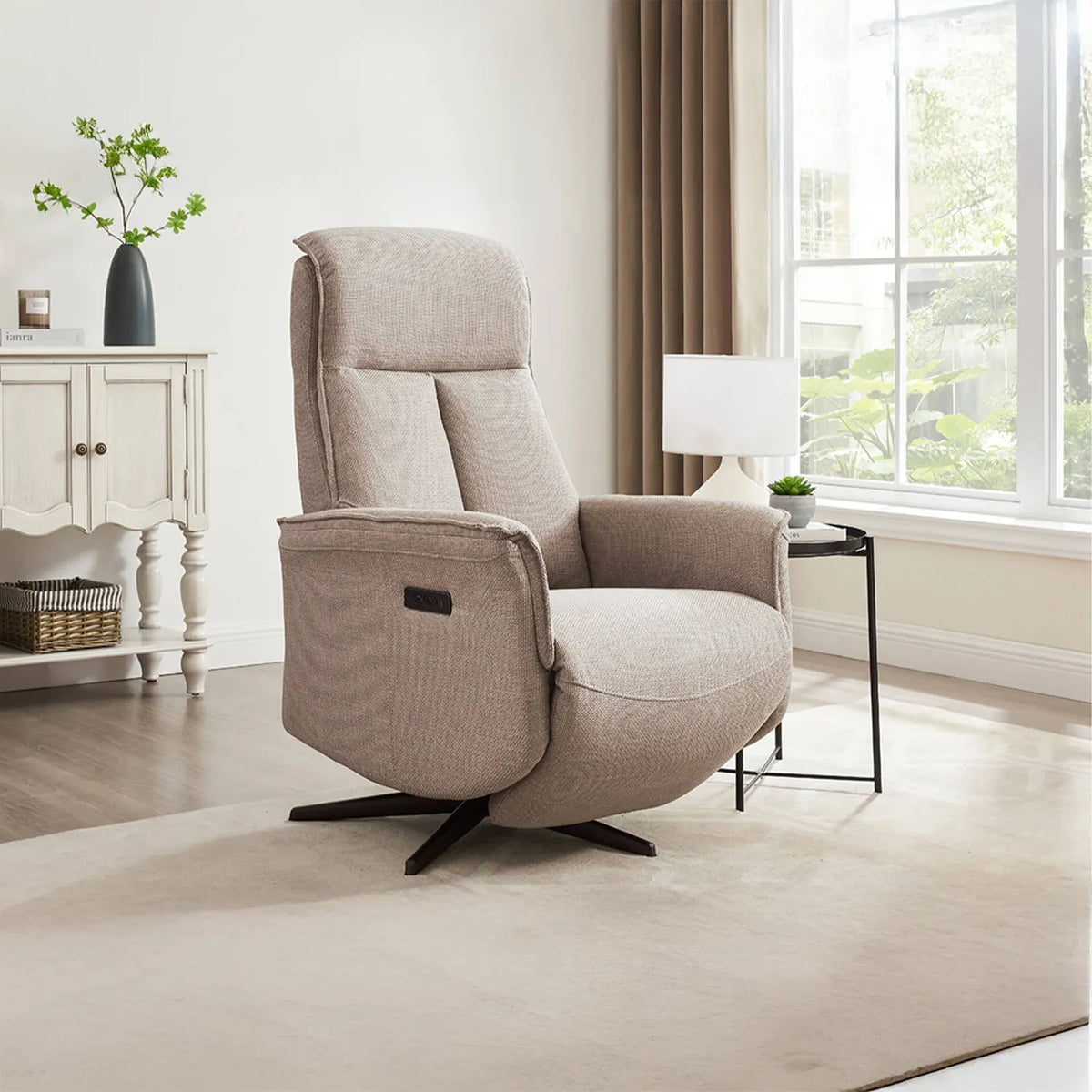 Vincenzo Mink Fabric Swivel Power Recliner Chair - Pendle Village Furniture