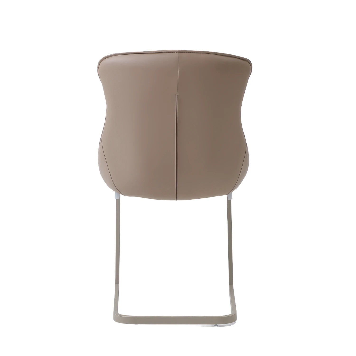 A modern Vita dining chair with a curved, upholstered seat in a taupe-beige leather or faux leather, supported by a slim, curved metal base in a matching beige color, shown against a plain white background.