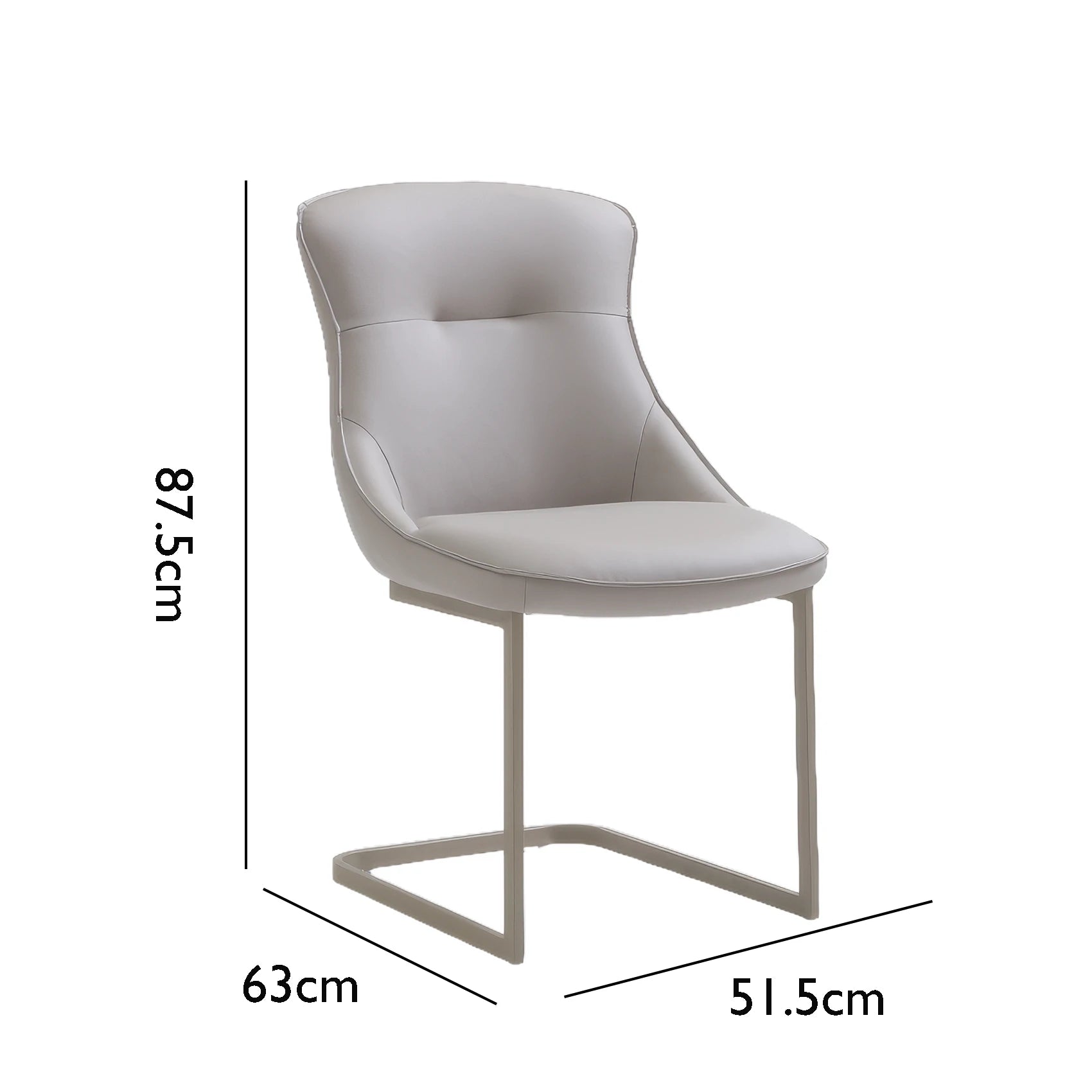 Vita PU Leather Cantilever Dining Chairs With Dimensions on a white background