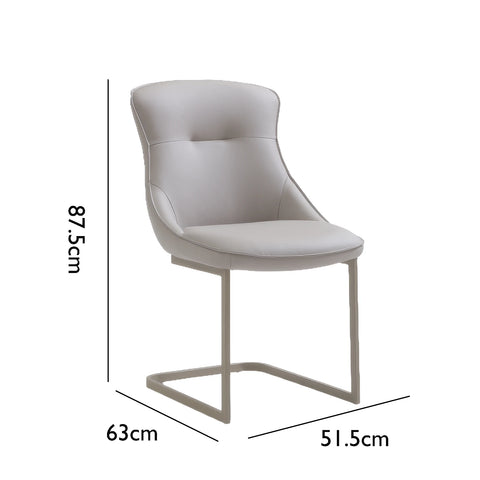 Vita PU Leather Cantilever Dining Chairs With Dimensions on a white background