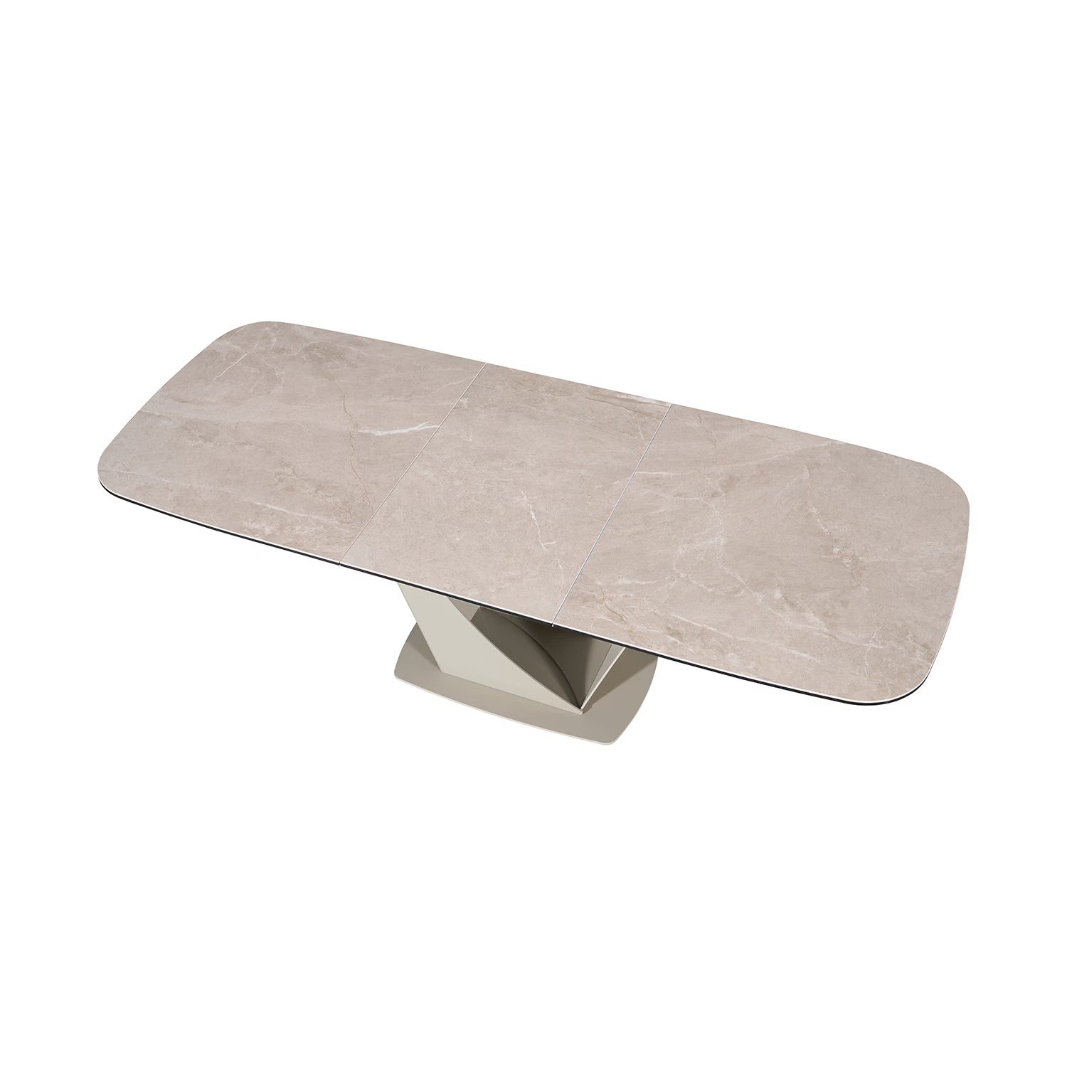 Stone Effect Ceramic Extending Dining Table with Pedestal Base
