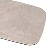 A close-up of a rounded rectangular Vita Contemporary Mocha Ceramic Dining Table