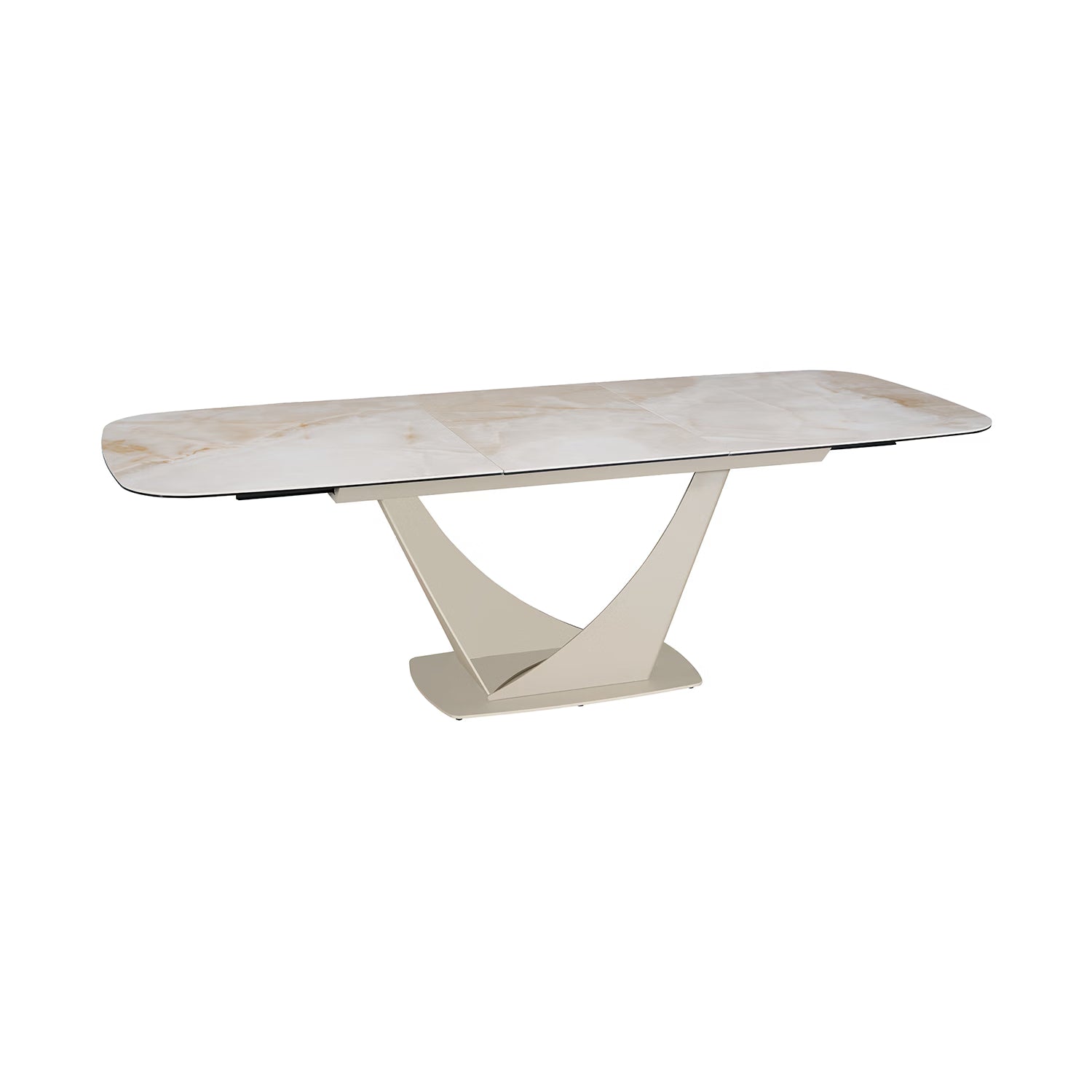 Extended view of the Vita Pearl White Ceramic Extending Dining Table 180-240cm