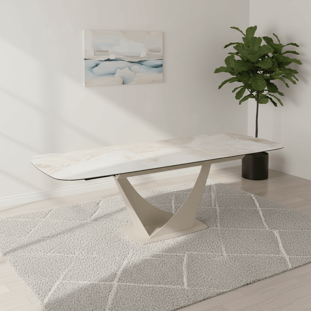 Vita Pearl White Ceramic Extending Dining Table 180-240cm