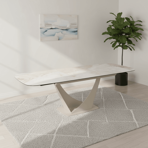 Vita Pearl White Ceramic Extending Dining Table 180-240cm