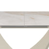 Close-up of a modern Vita Pearl White Ceramic Extending Dining Table 180-240cm