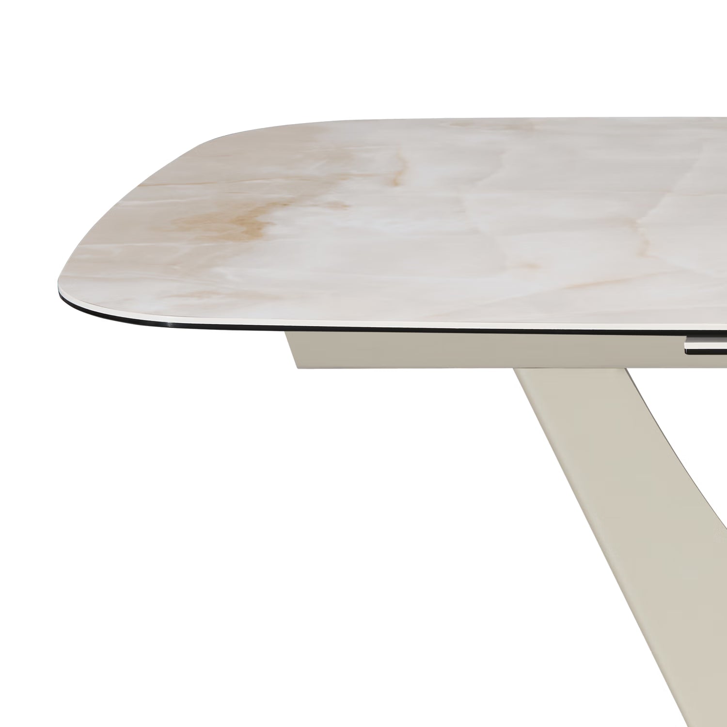 Vita Pearl White Ceramic Extending Dining Table with V-Shaped Base