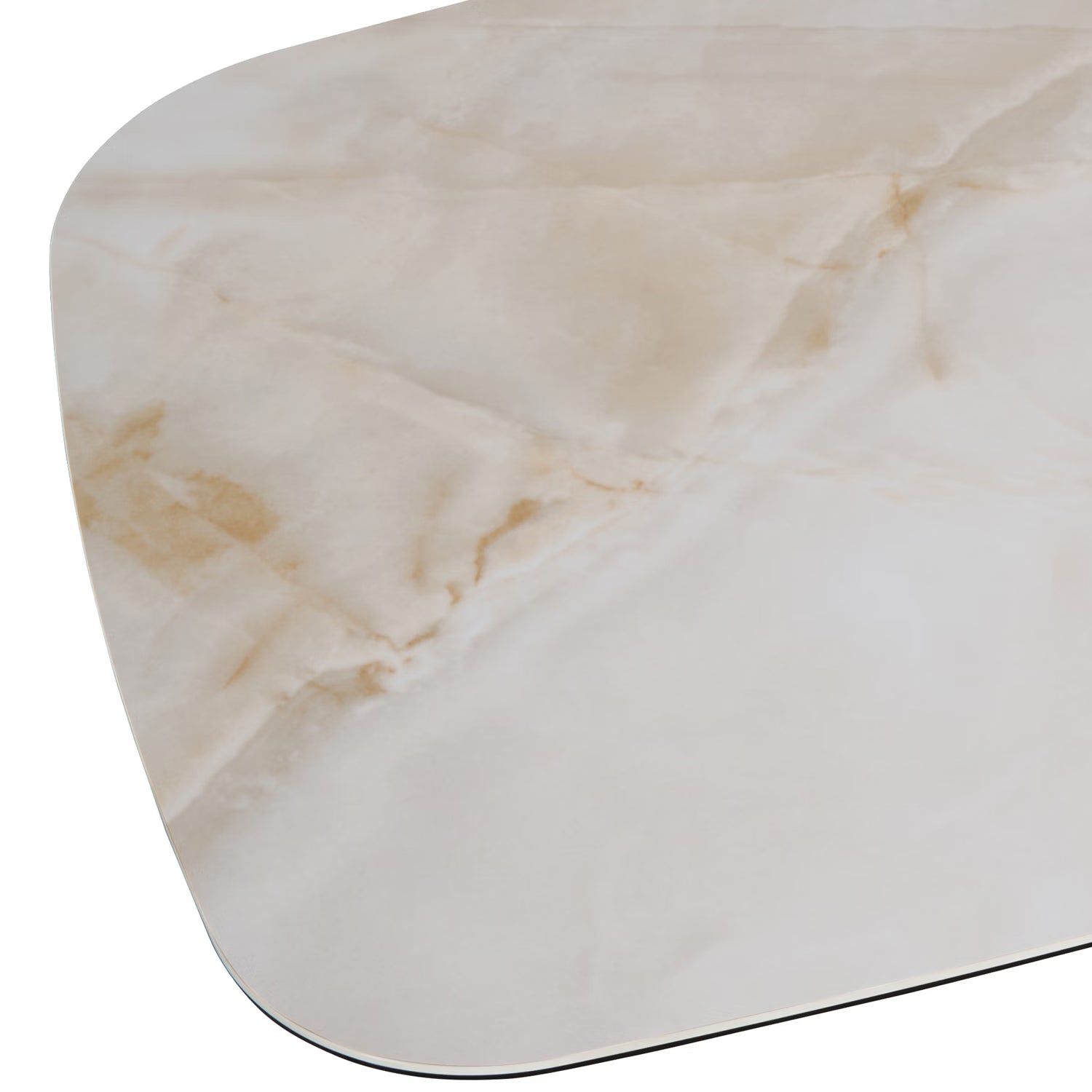 A close-up of a Vita Pearl White Ceramic Extending Dining Table 180-240cm, showing table top corner