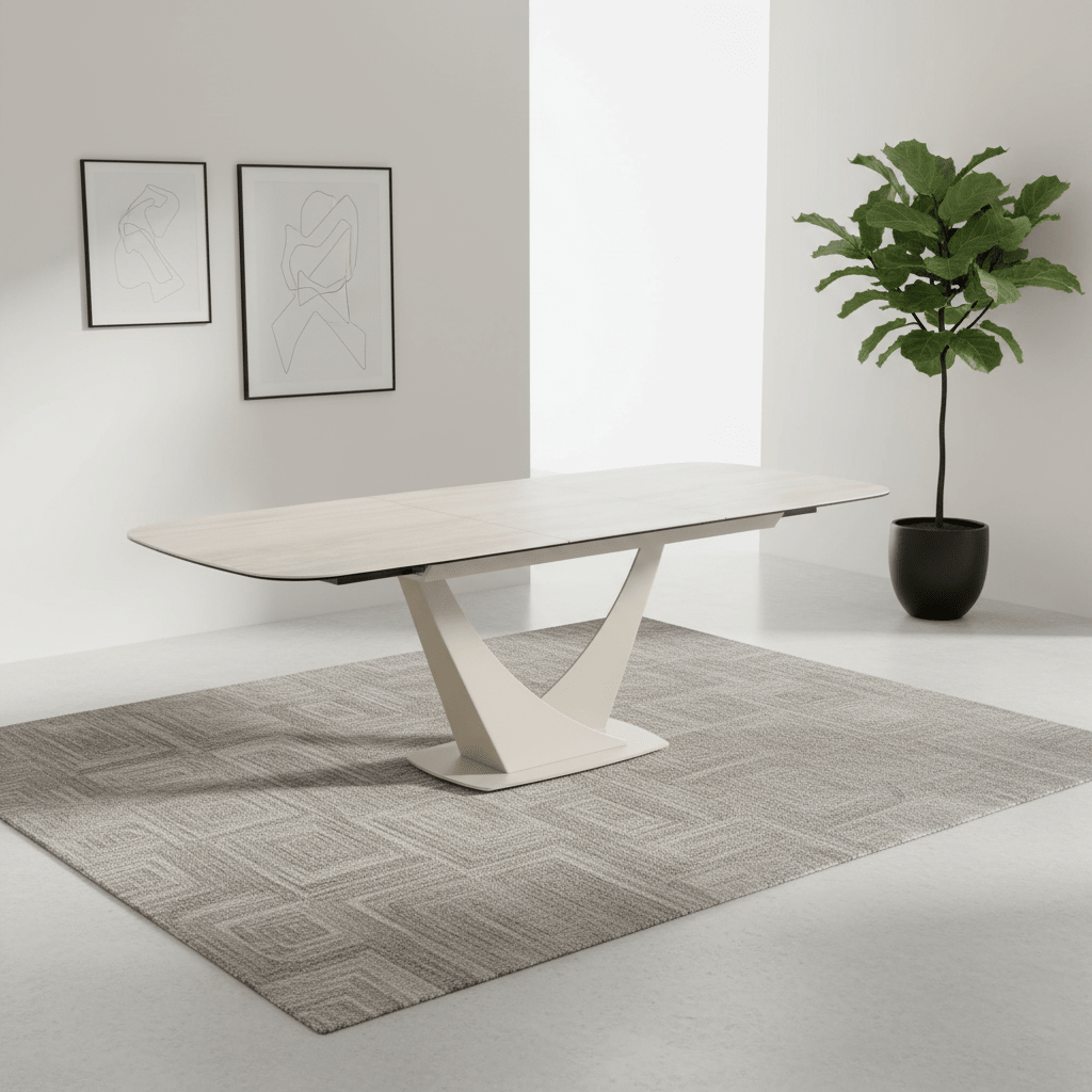 Extended View of Vita Travertine Ceramic Extending Dining Table 180-240cm