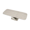 Vita Travertine ceramic extending dining table with V-shaped metal pedestal base