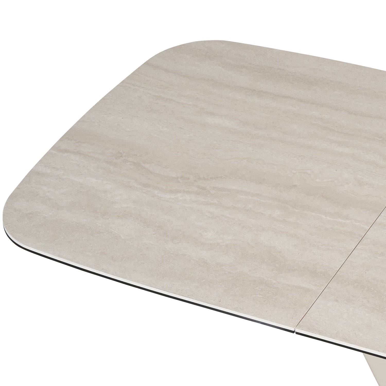 Close-up of Modern Vita 180-240cm Travertine ceramic dining table extended