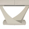 Close up of Large Travertine ceramic dining table with rounded corners, Showing Table Pedestal Base