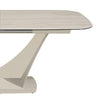 Close up of Large Travertine ceramic dining table with rounded corners, showing table top