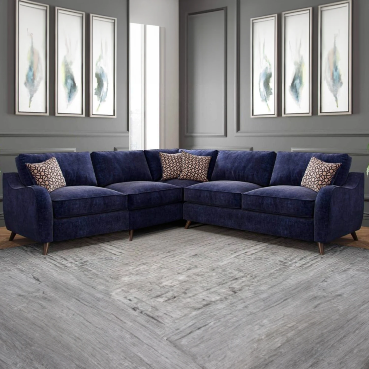 Viva Navy Blue Fabric 2 Corner 2 Sofa - Pendle Village Furniture