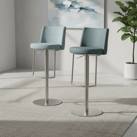 Vogue Stainless Steel Teal Barstool - Set of 2