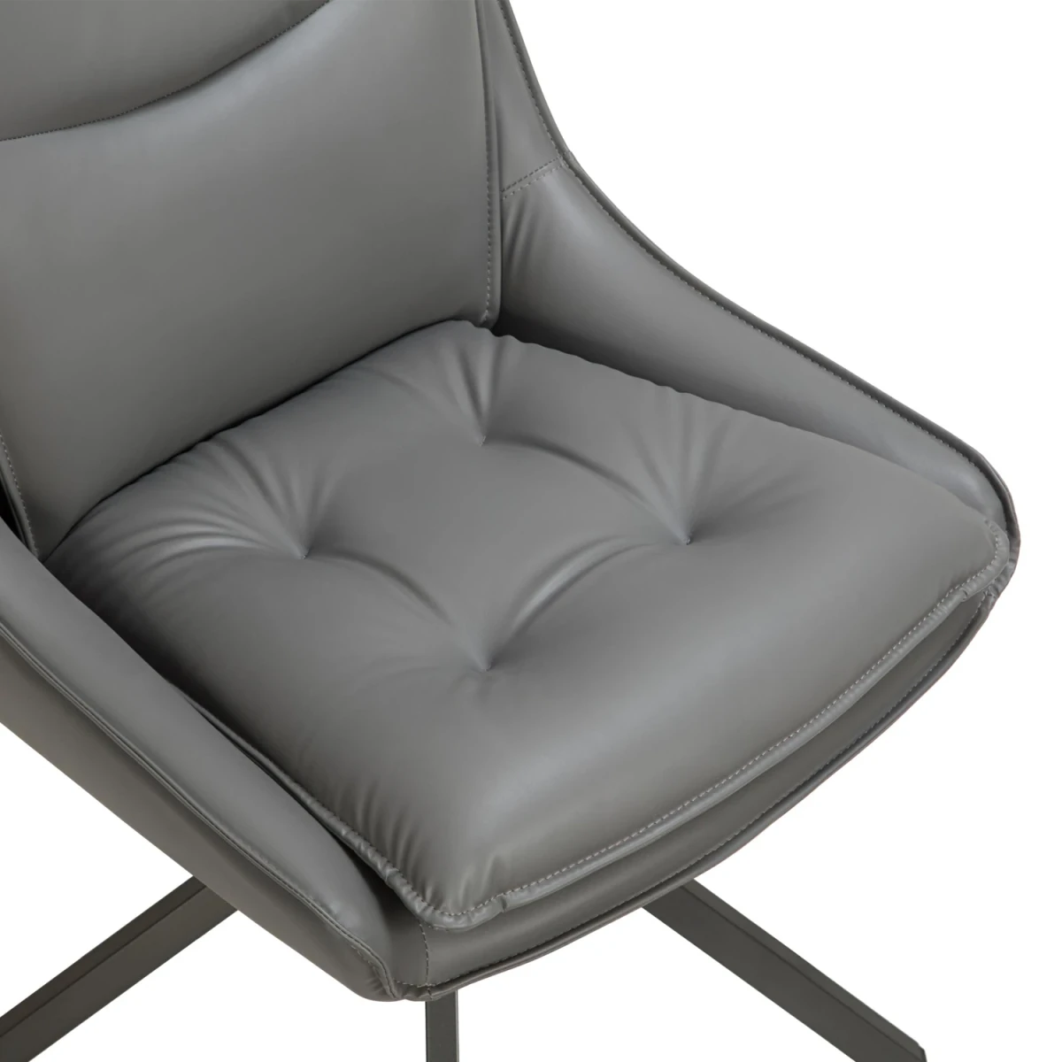 Close up of Seat cushion on the Vogue Leather Effect Grey Swivel Dining Chairs with Black Legs – Set of 4, 6 or 8